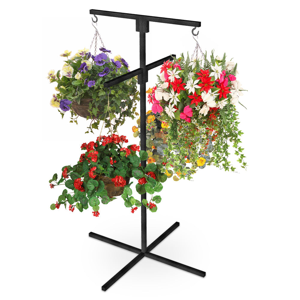 Flower Hanging Basket Display Stand 4 Arm Black Signature Edition