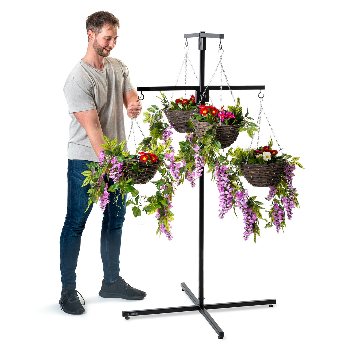 fleur de lis hanging basket plant stand Flower Hanging Basket Display Stand 4 Arm Black