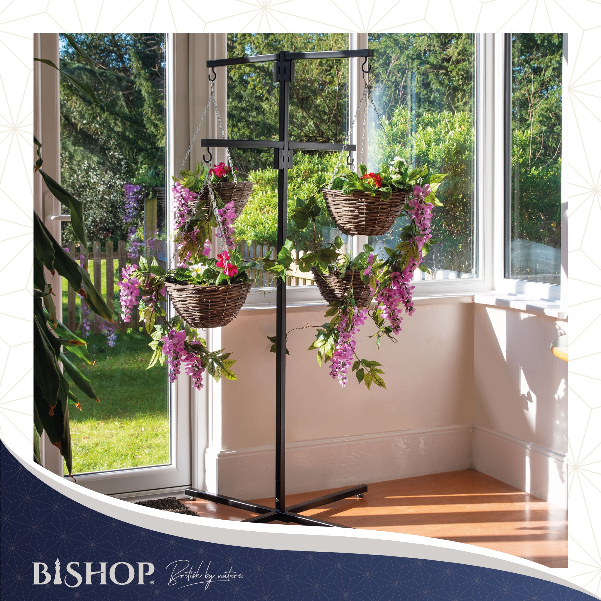 4 arm hanging plant stand Flower Hanging Basket Display Stand 4 Arm Black